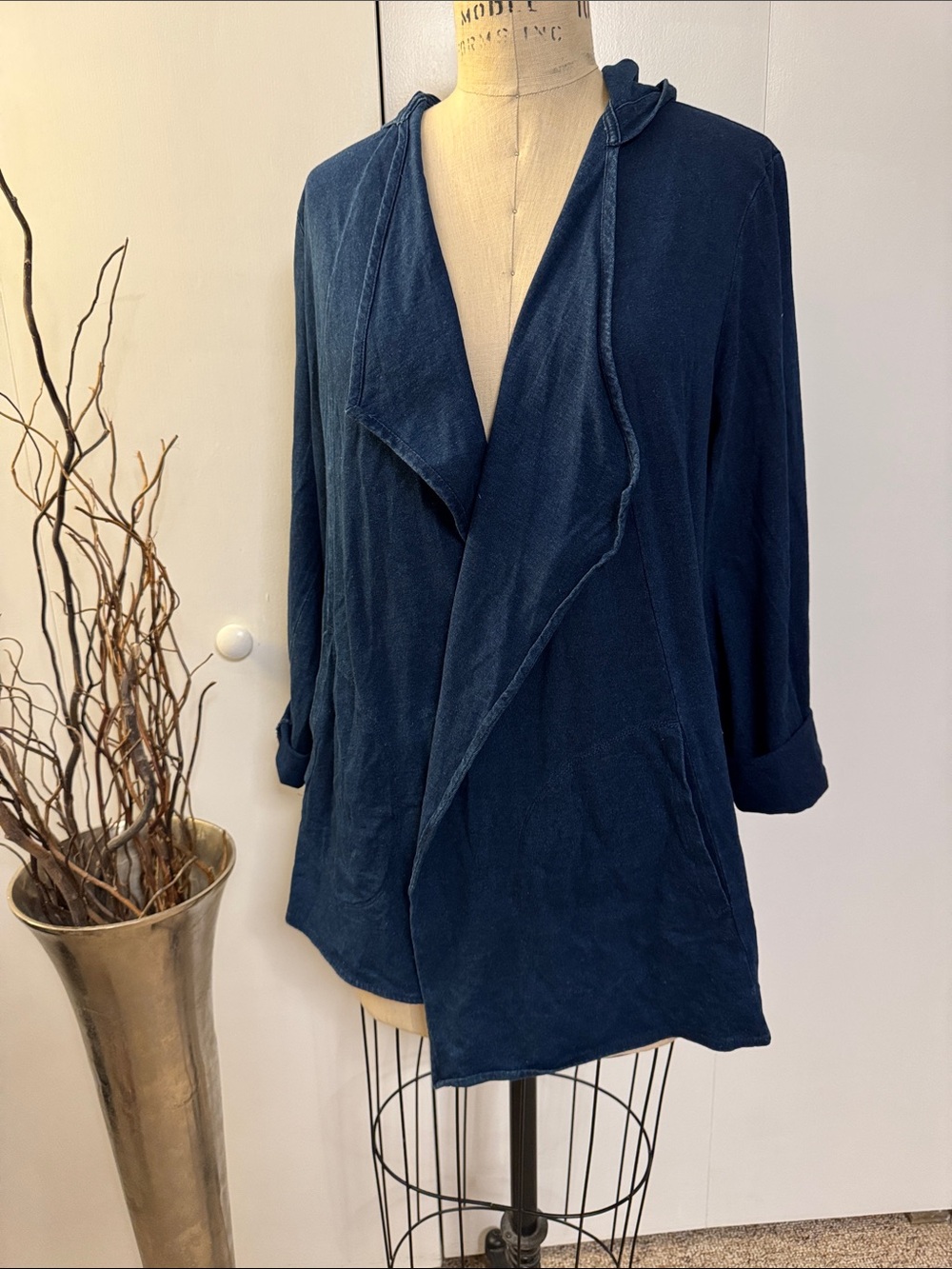 Women's Hooded Open-Front lightweight Jean Jacket in Deep Indigo